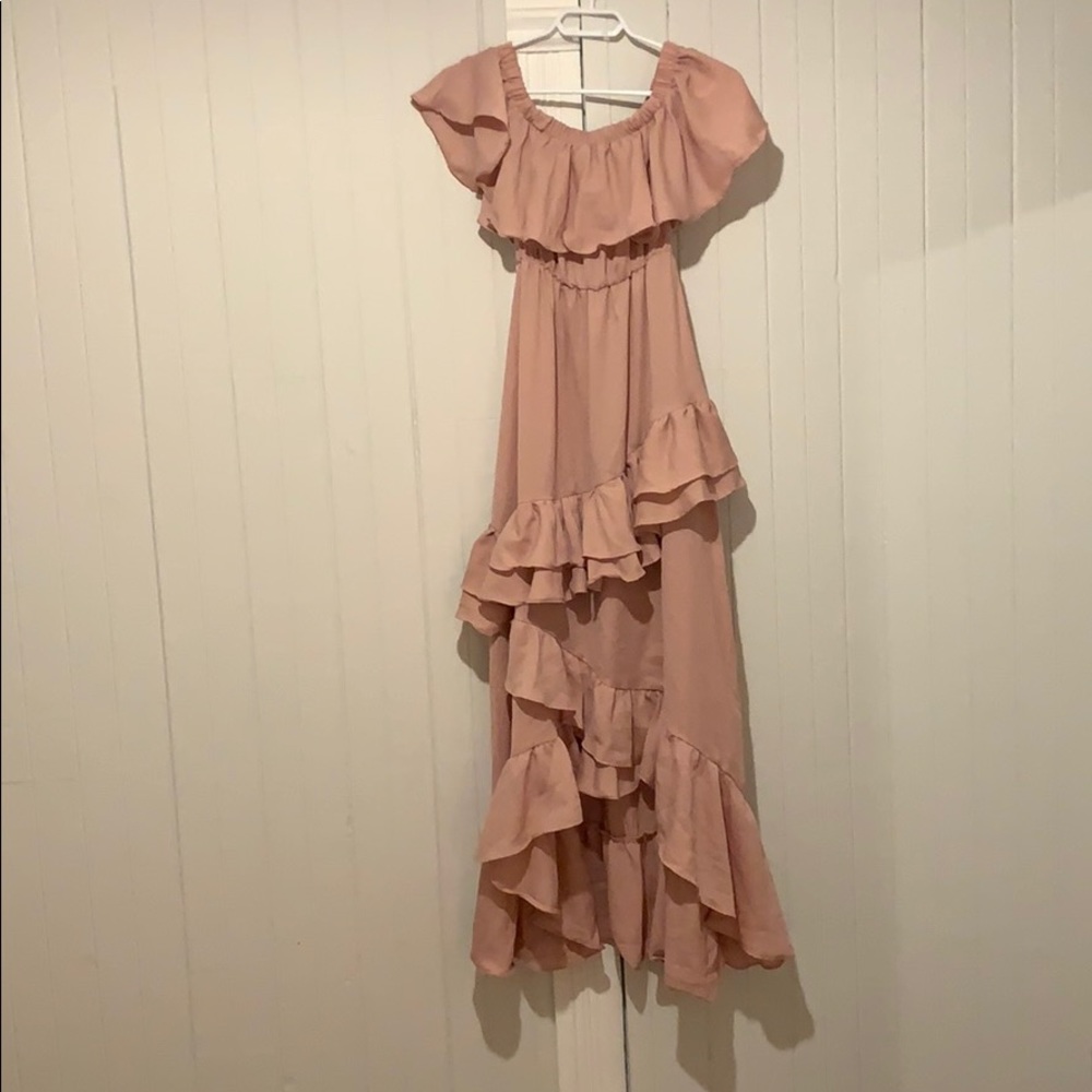 Pink ruffle maxi dress